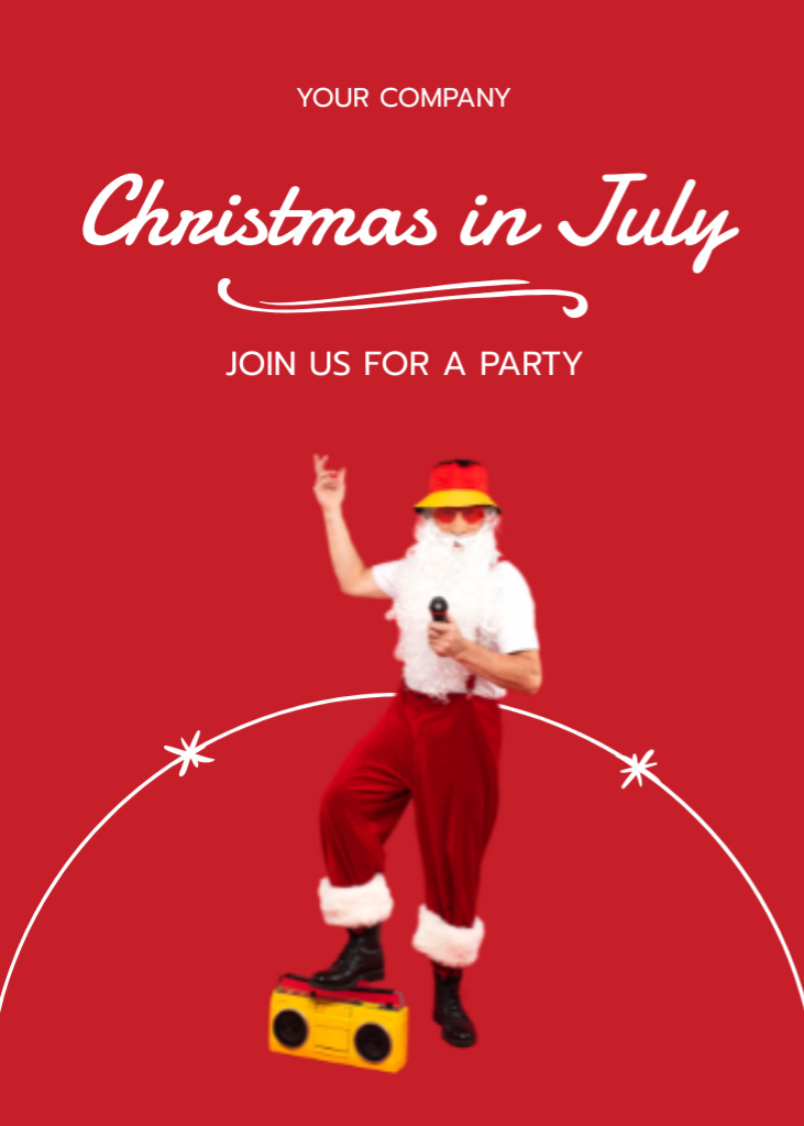 Harmonious Christmas Party In July with Jolly Santa Claus Flayer Design Template