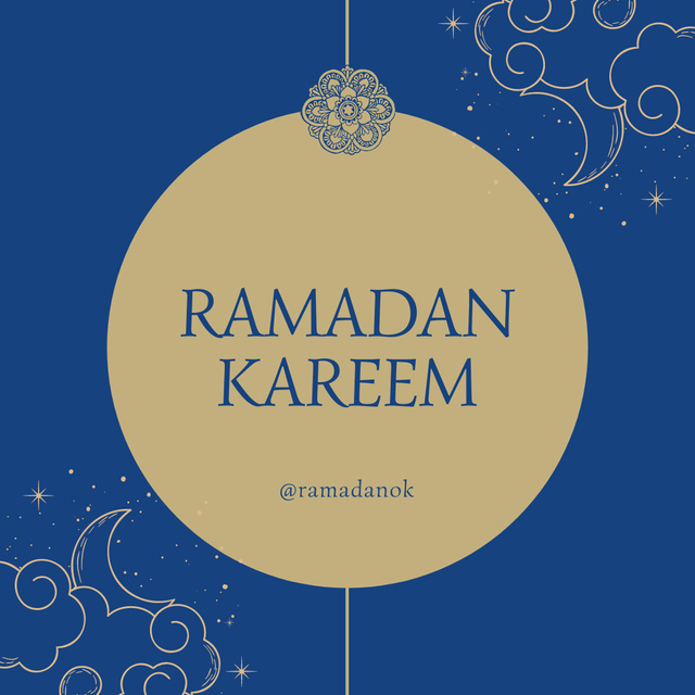 Ramadan Kareem Congrats With Moon And Clouds Illustration Instagramデザインテンプレート