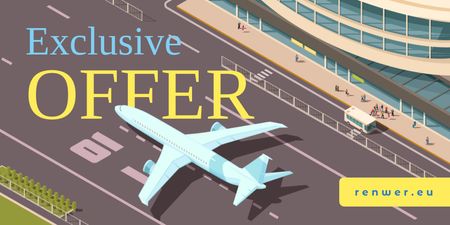 Plantilla de diseño de Airlines Ticket Offer with Plane at the Airport Runway Twitter 