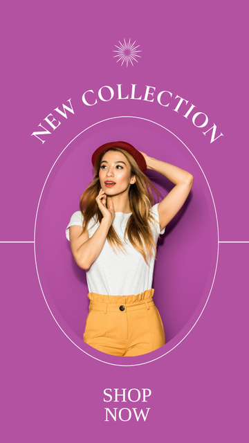 Female Fashion Clothes Ad with Woman in Stylish Hat Instagram Story Šablona návrhu