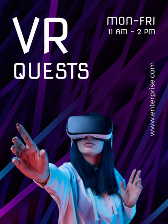 Plantilla de diseño de mujer usando gafas de realidad virtual Poster US 