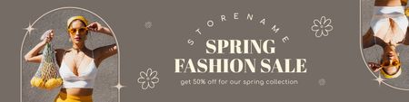 Fashion Spring Sale with Beautiful Stylish Woman Twitter Design Template