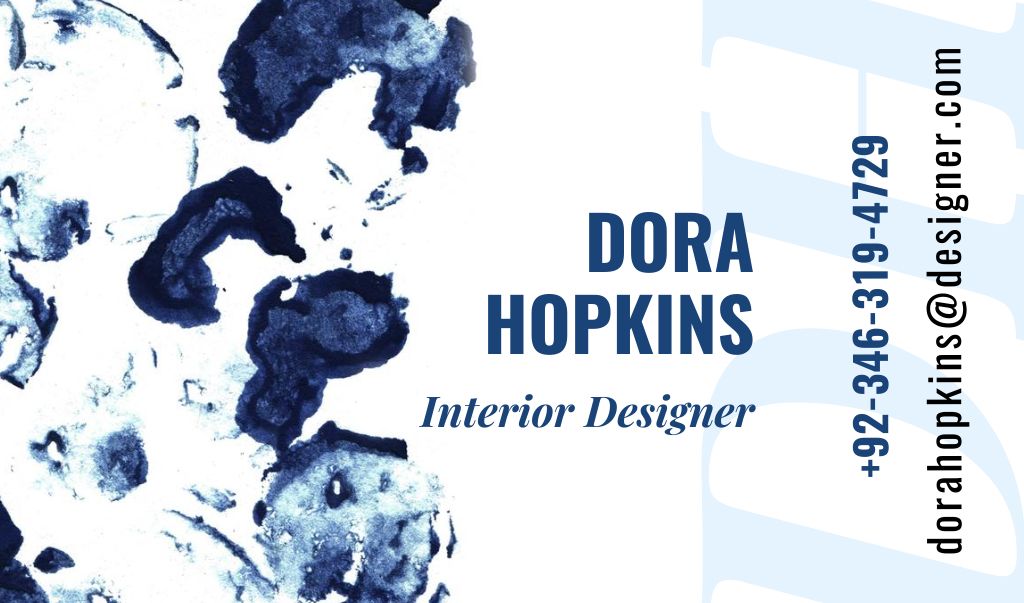 Designvorlage Interior Designer Contacts with Ink Blots in Blue für Business card