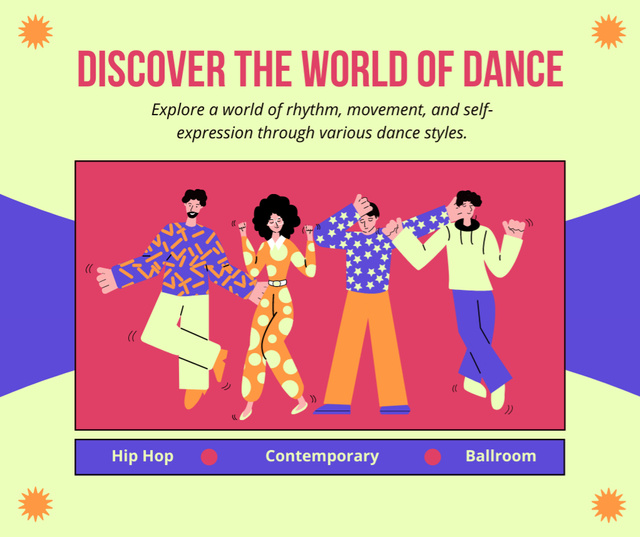 Discovering Different Dance Genres Facebook Design Template