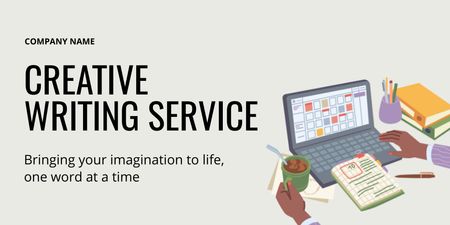 Creative And Imaginative Writing Service Offer With Laptop Twitter Design Template