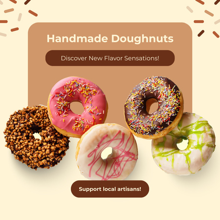 Пропозиція смачних пончиків ручної роботи Instagram – шаблон для дизайну