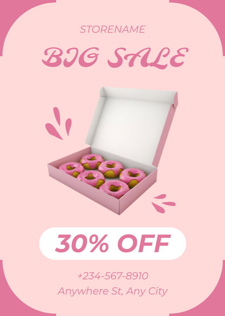 Donuts Sale Ad on Pink Flayer Modelo de Design