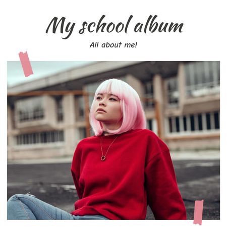 School Graduation Album with Teenage Girl Photo Book Tasarım Şablonu