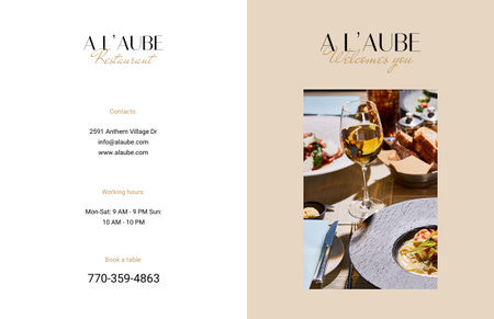 Restaurant Ad with Modern Minimalistic Interior Brochure 11x17in Bi-fold Design Template