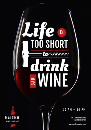 Ontwerpsjabloon van Poster van Wine Store Ad with Wineglass with Corkscrew