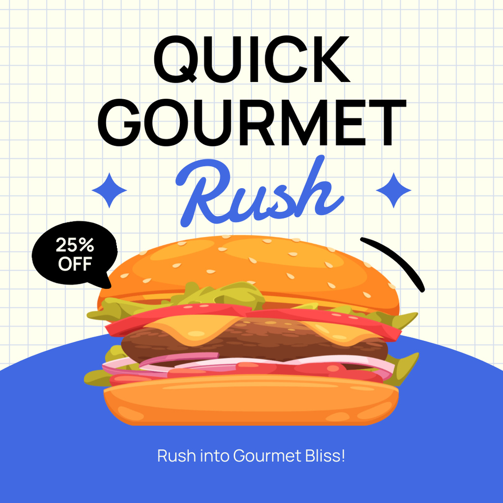 Template di design Offer of Tasty Burger with Discount in Fast Casual Restaurant Instagram AD