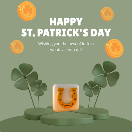 Happy St. Patrick's Day Greeting with Horseshoe Instagram Design Template