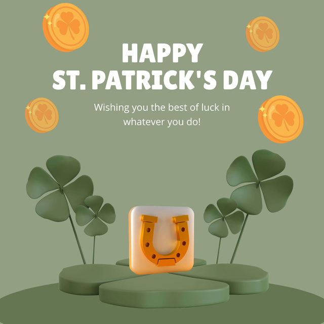 Happy St. Patrick's Day Greeting with Horseshoe Instagramデザインテンプレート