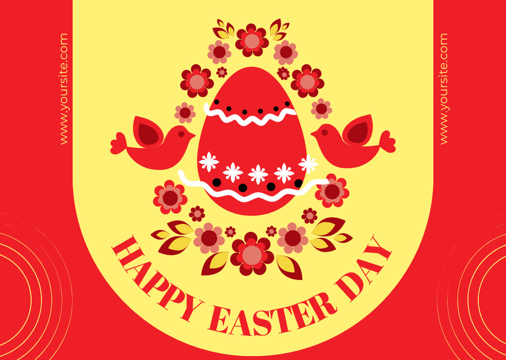 Ontwerpsjabloon van Card van Happy Easter Message with Painted Easter Egg and Flowers