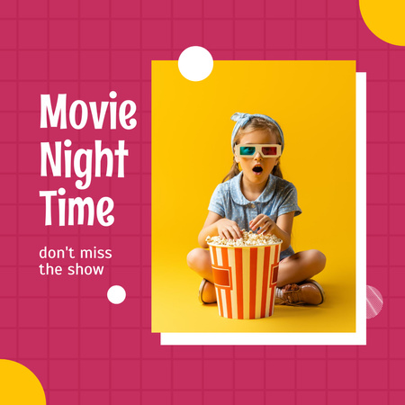Little Girl Watching Movie in 3D Glasses Instagram Design Template
