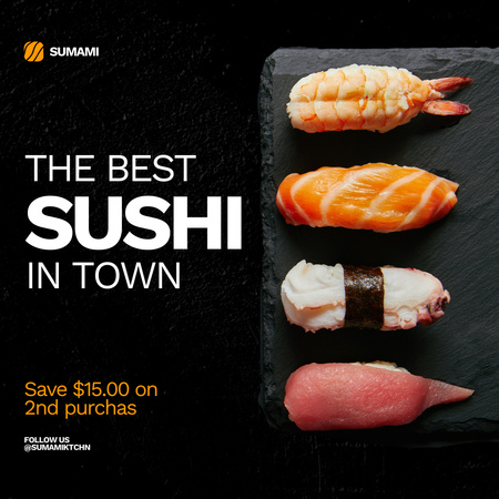 Advertisement for Best Sushi in City Instagram Design Template