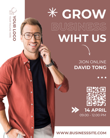 Online Webinar Offer with Young Man with Glasses Instagram Post Vertical Design Template