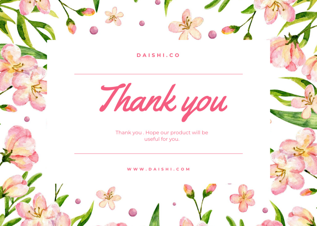 Thank You Message with Floral Frame Postcard 5x7in Πρότυπο σχεδίασης