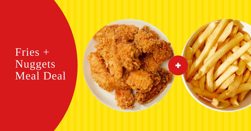 Fast food menu offer nuggets and fries Facebook AD Tasarım Şablonu