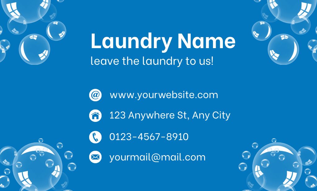 Laundry Service Offer with Soap Bubbles Business Card 91x55mm tervezősablon