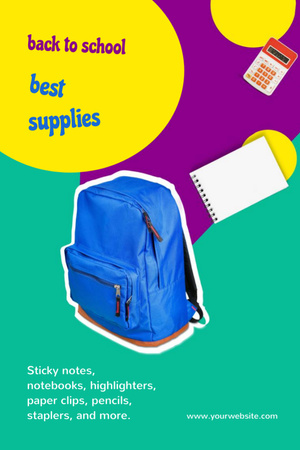 Educational Supplies For School With Backpack Postcard 4x6in Vertical Design Template