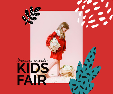 Kids Fair Announcement with Little Girl and Flowers Facebook Design Template