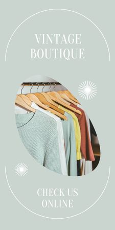 Clothes on hangers in vintage boutique Graphic Design Template