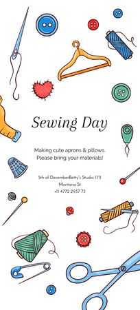 Sewing Day Event with Needlework Tools Flyer 3.75x8.25inデザインテンプレート