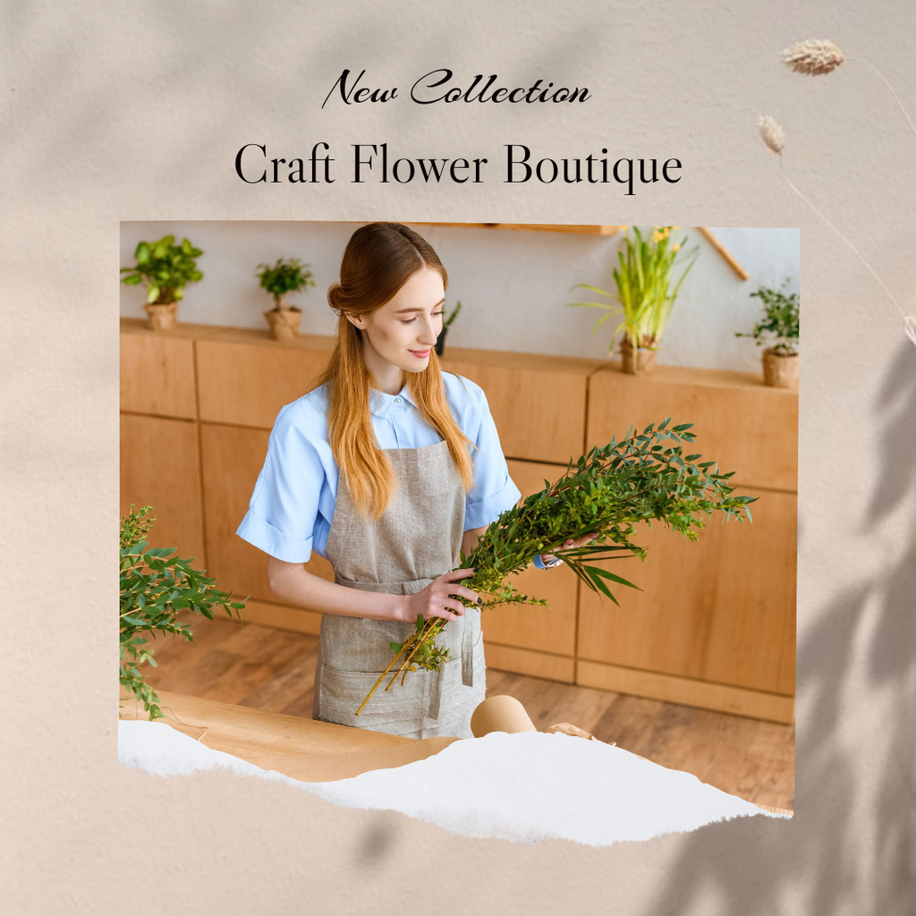Craft Flower Boutique Promotion With Plants In Pots Instagram Design Template