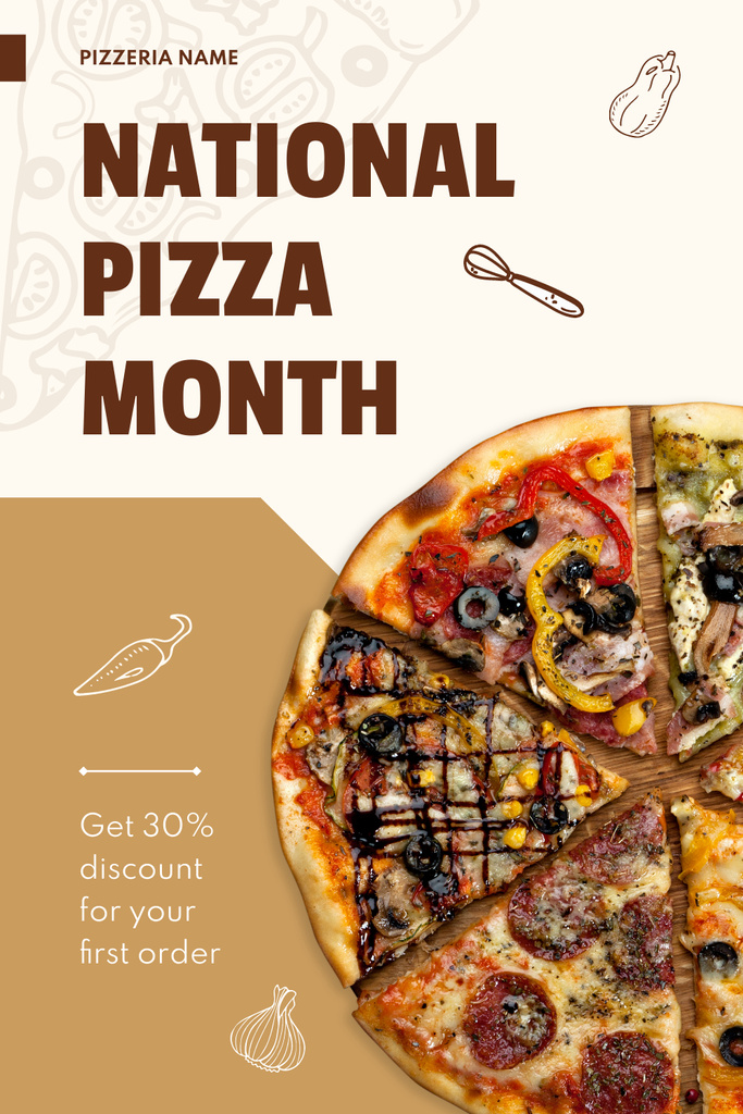 National Pizza Month Pinterest Design Template