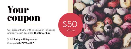 Designvorlage Blumenverkaufsangebot mit wunderschönen Rosen für Coupon