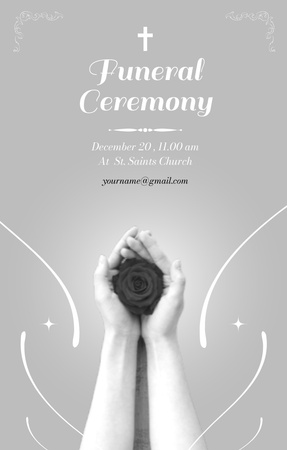 Template di design Funeral Ceremony Alert with Flower in Hands Invitation 4.6x7.2in
