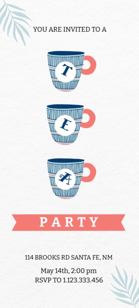 Announcement of Tea Party Invitation 9.5x21cm – шаблон для дизайна