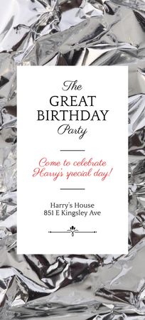 Birthday Party Invitation with Silver Foil Flyer 3.75x8.25in Design Template