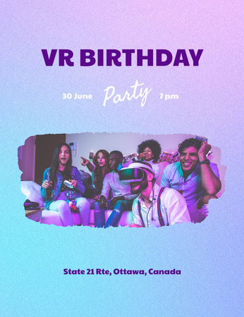 Virtual Birthday Party Announcement Invitation 13.9x10.7cm Design Template