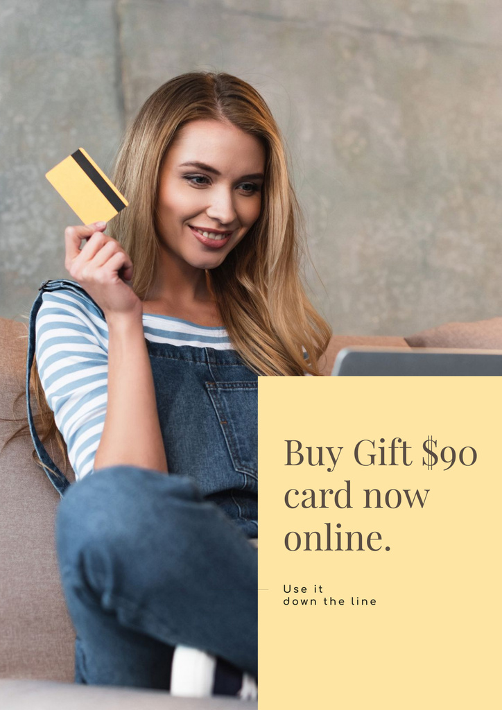 Gift Card Offer with Smiling Woman Poster Modelo de Design