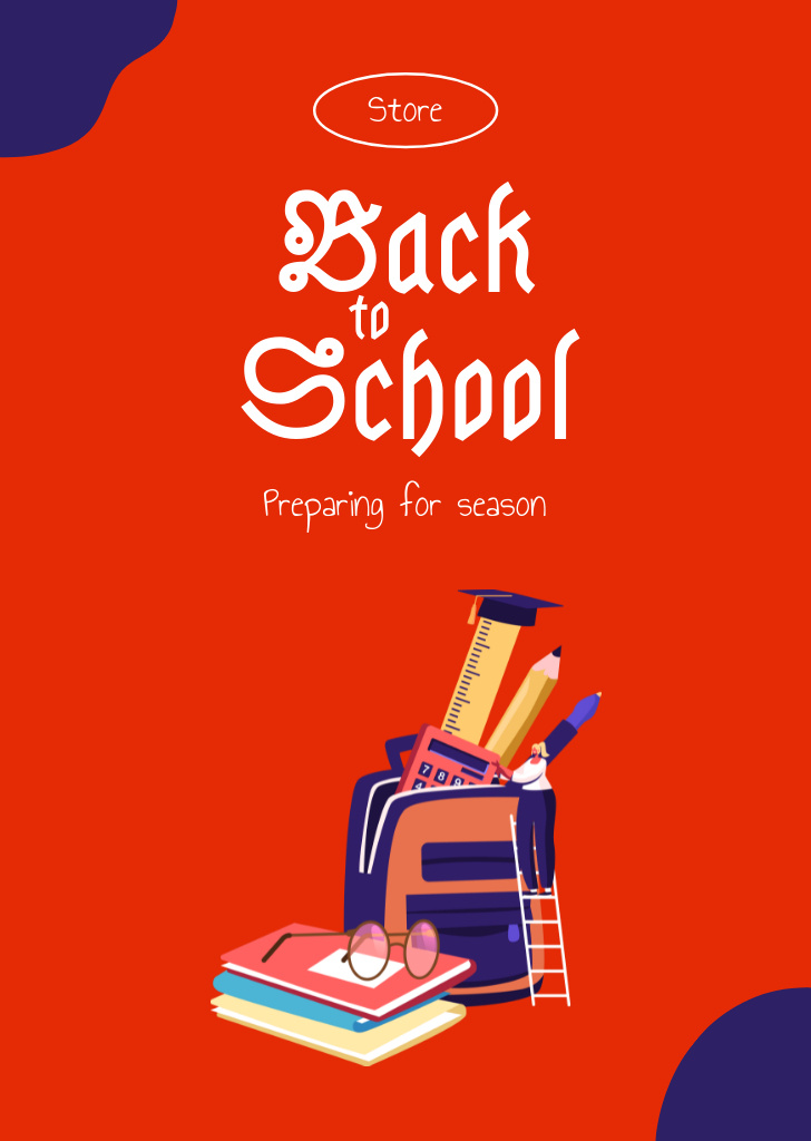 Awesome Back to School And Preparing For Season With Backpack And Books Postcard A6 Vertical Design Template
