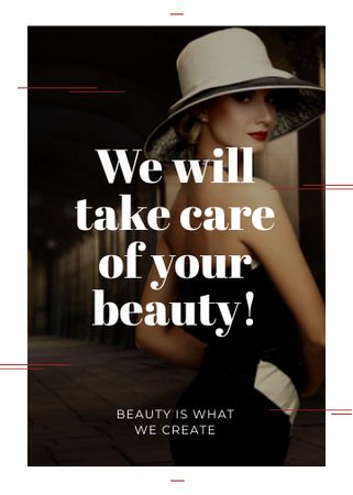 Platilla de diseño Beauty Services Ad with Fashionable Woman Invitation