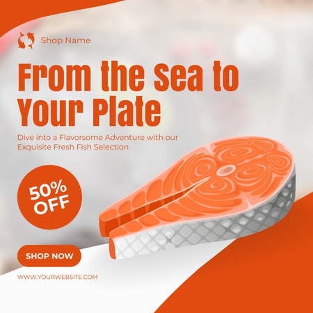 Fish Market Seafood Offer with Salmon Instagram Design Template