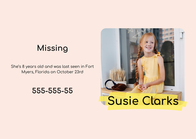 Announcement of Request for Help in Finding Little Girl With Contact Info Poster B2 Horizontal Design Template