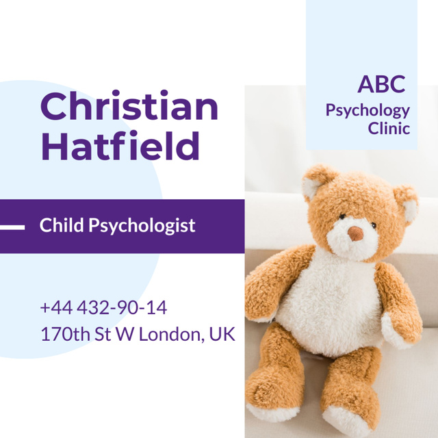 Child Psychologist Ad with Teddy Bear Square 65x65mm Design Template