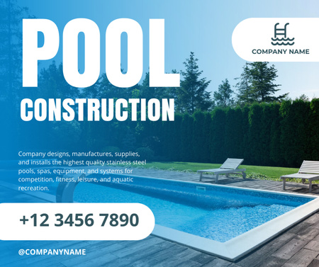 Designvorlage Service Offering of Swimming Pool Construction Company für Facebook