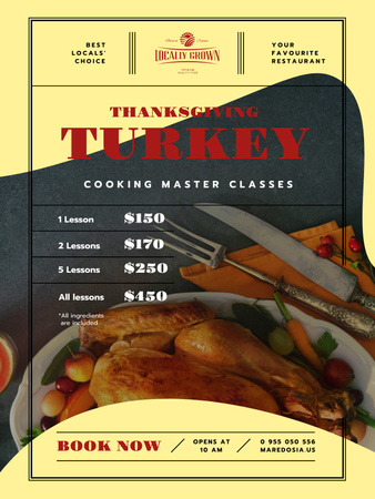 Thanksgiving Dinner Masterclass Invitation with Baked Turkey Poster US Design Template