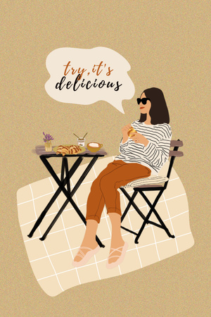 Woman sitting at Cafe Table Pinterest Design Template