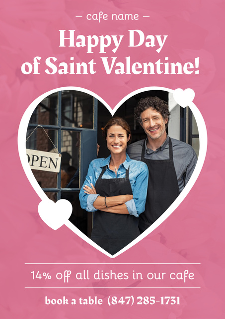 Cafe Offer on Valentine's Day Poster Design Template