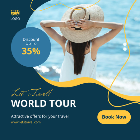 Woman on Seashore for World Tours Booking Ad Instagram Design Template