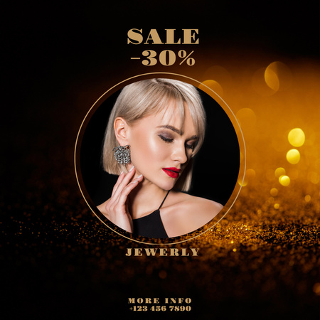 Jewelry Offer with Woman in Stylish Earrings Instagram Design Template