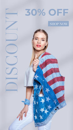 Woman in Denim Jacket with American Flag Instagram Video Story Design Template