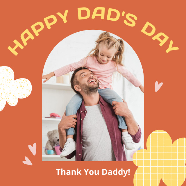 Father's Day Greeting with Little Daughter on Orange Instagram Modelo de Design