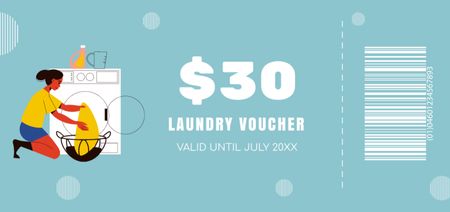 Gift Voucher for Laundry Service with Woman Coupon Din Large Design Template